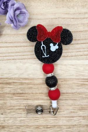 Badge Reel-Mouse Ears Stethoscope (Black Glitter) NP110