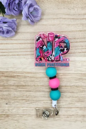 Badge Reel-NP Nurse Practitioner (Pink Glitter) NP050