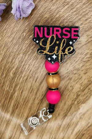 Badge Reel-Nurse Life (Black Glitter) NP055