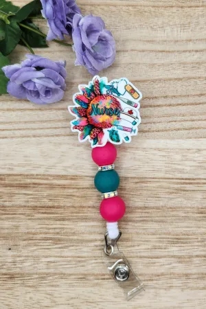 Badge Reel-Nurse Sunflower (Pink & Turquoise) NP011