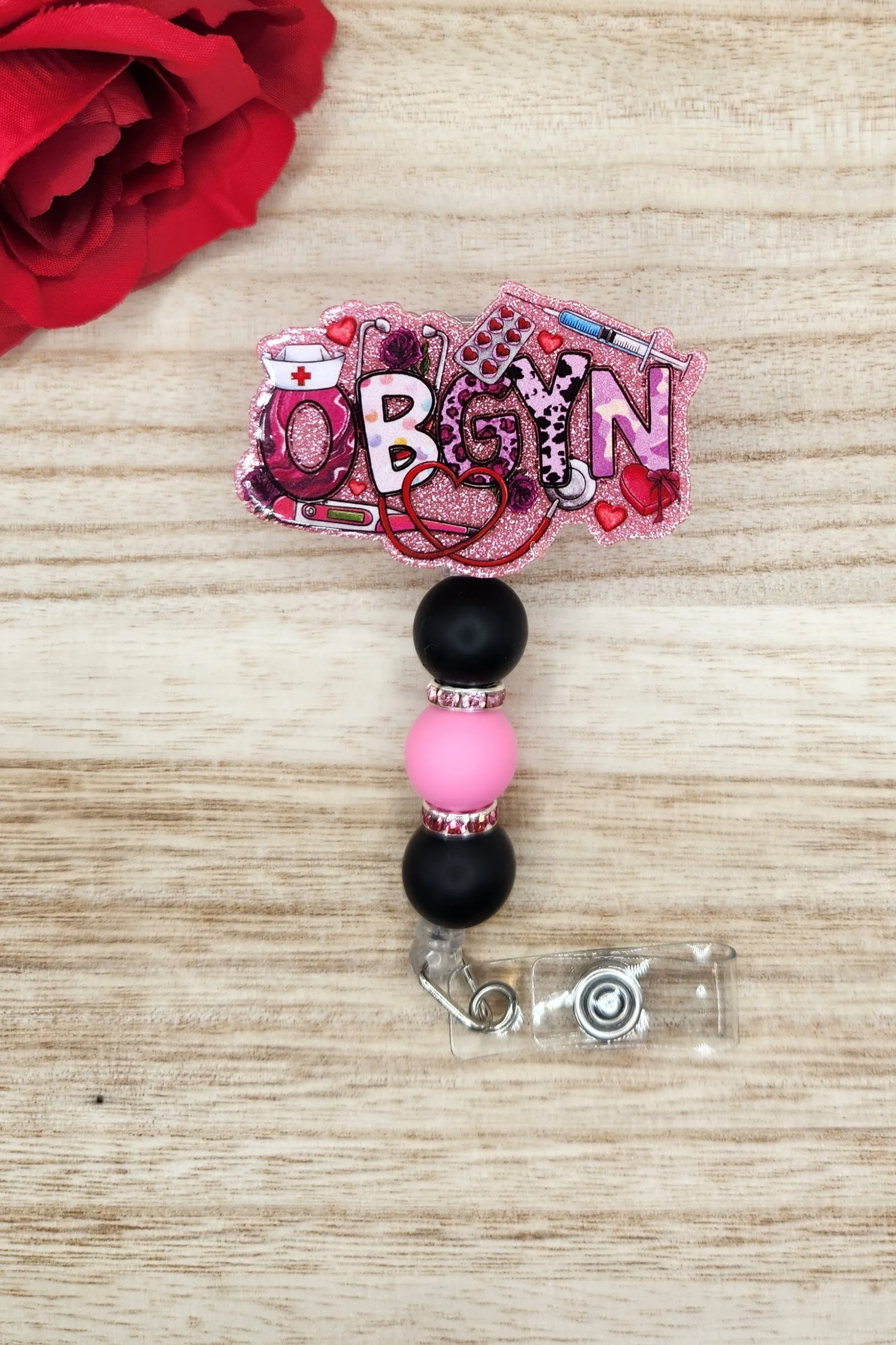 Badge Reel-OBGYN (Pink Glitter) NP059