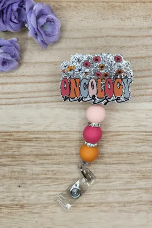 Badge Reel-Oncology Nurse Boho Floral (Silver Glitter) NP062