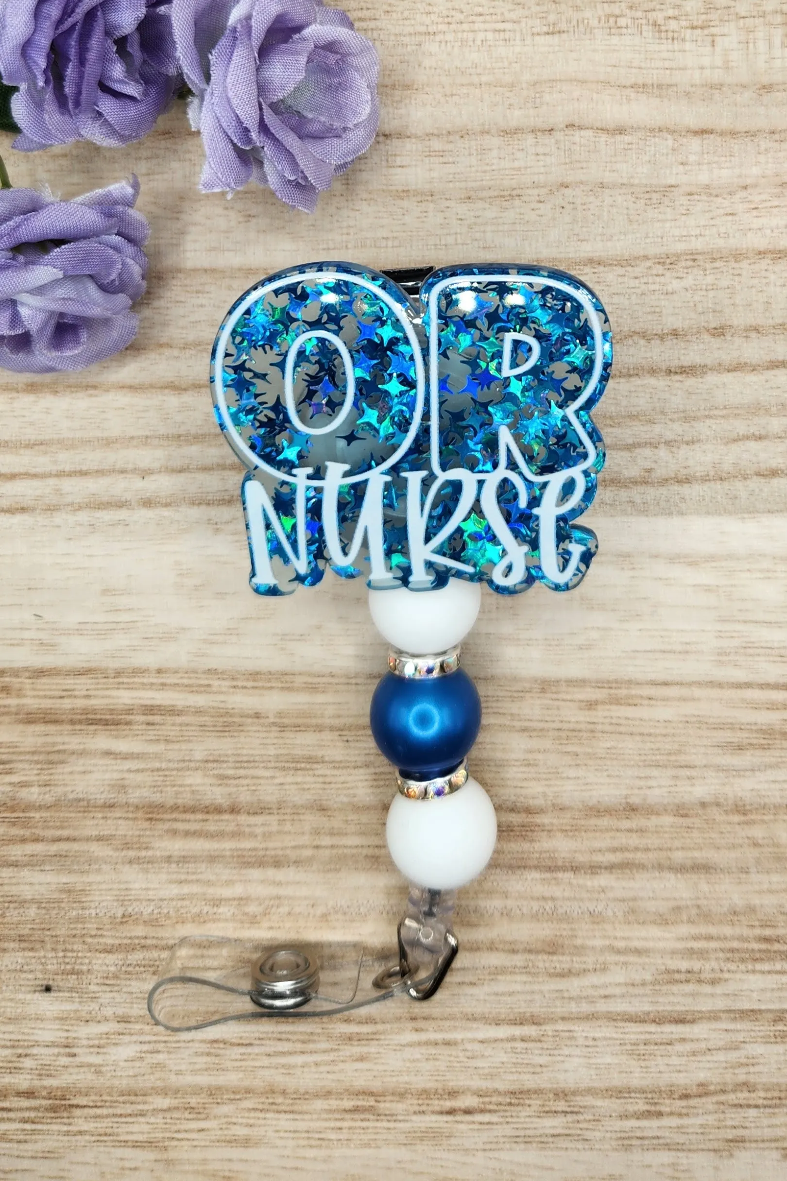 Badge Reel-OR Nurse (Blue Star Glitter) NP066