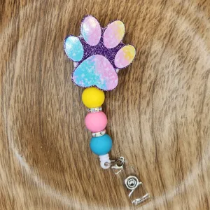 Badge Reel-Pawprint (Purple Glitter) AV009