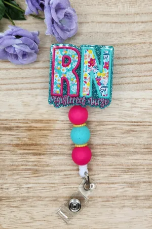 Badge Reel-RN Registered Nurse Embroidered (Blue Glitter) NP080