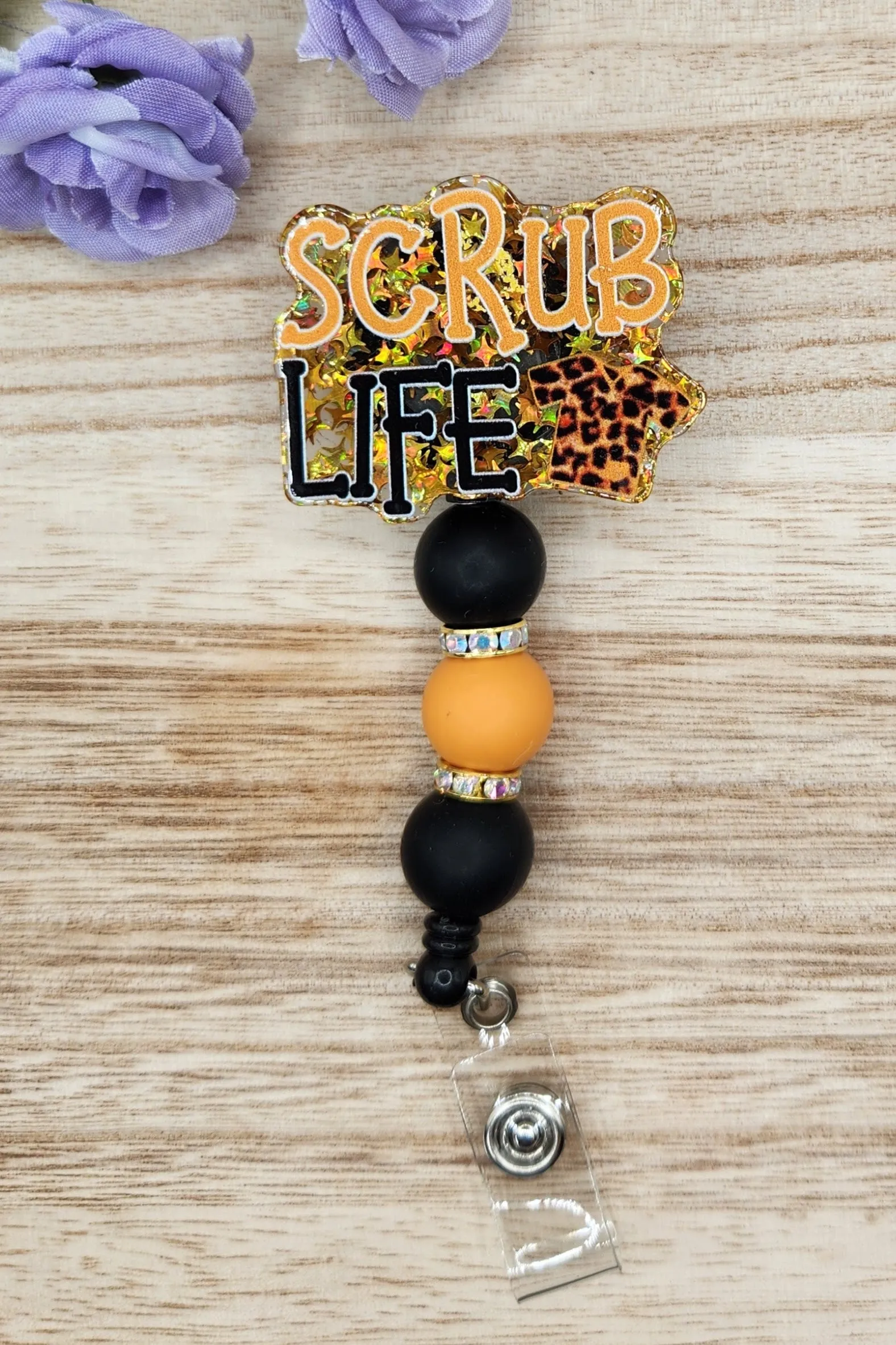 Badge Reel-Scrub Life (Gold Sequin Glitter) NP082