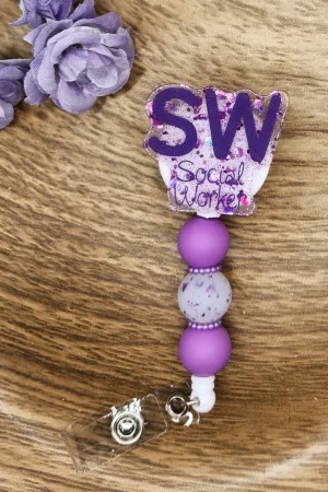 Badge Reel-Social Worker (Purple Glitter) WJ009