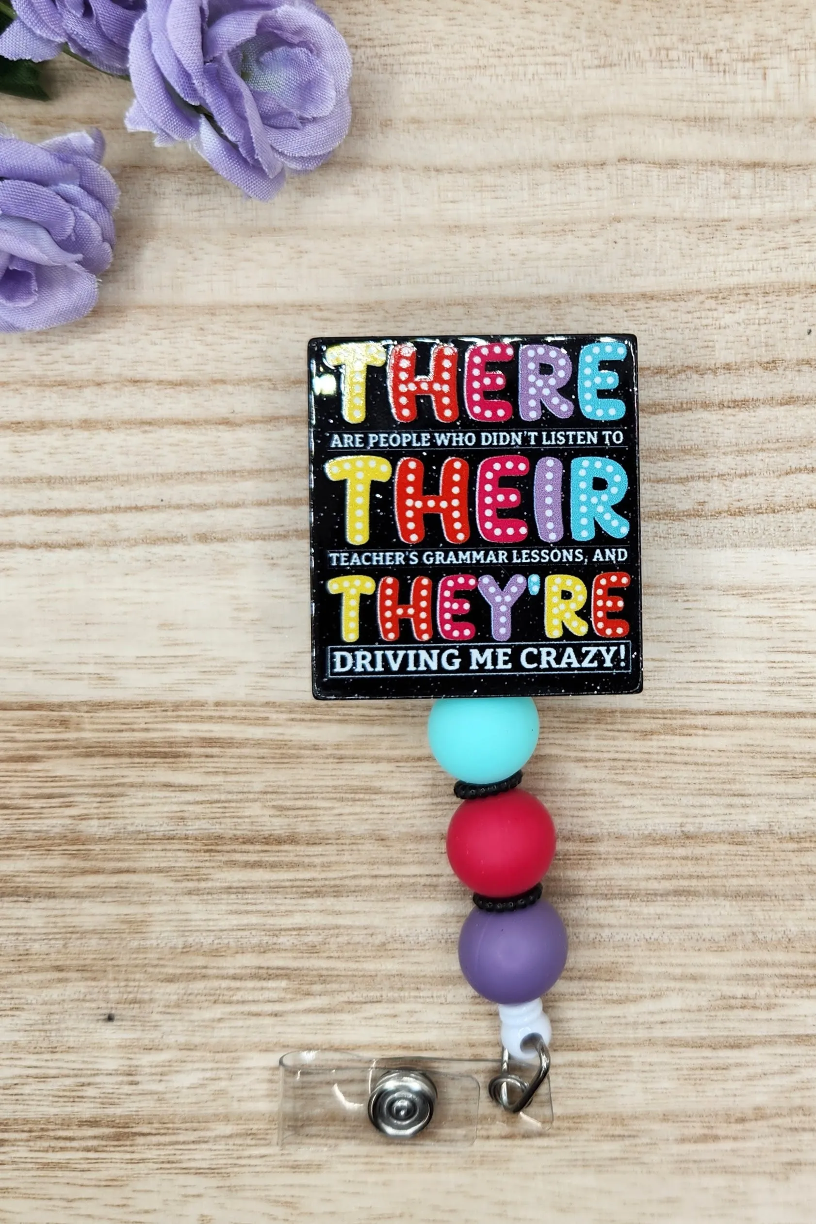 Badge Reel-There....Their...They're (Black Glitter) SS015