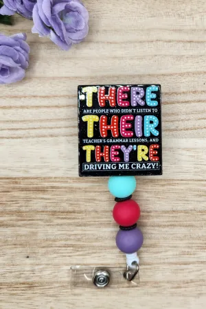 Badge Reel-There....Their...They're (Black Glitter) SS015
