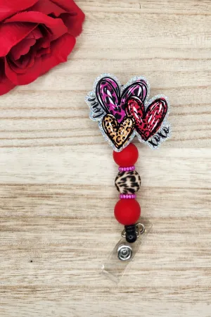 Badge Reel-Valentine Sketched Hearts XOXO (Silver Glitter) VD003