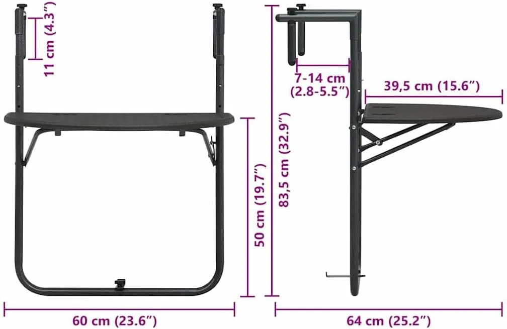 Balcony Table Brown Foldable Outdoor Furniture, Steel Side Tables, Coffee Dining Medium, Woven Plastic, for Camping, 188 Characters