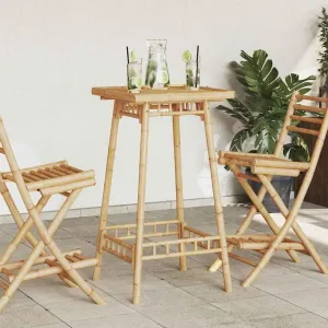 Bamboo Outdoor Table with Footrest for Camping, Dining, Picnic, Patio, Balcony - Portable Square Tall Table Furniture