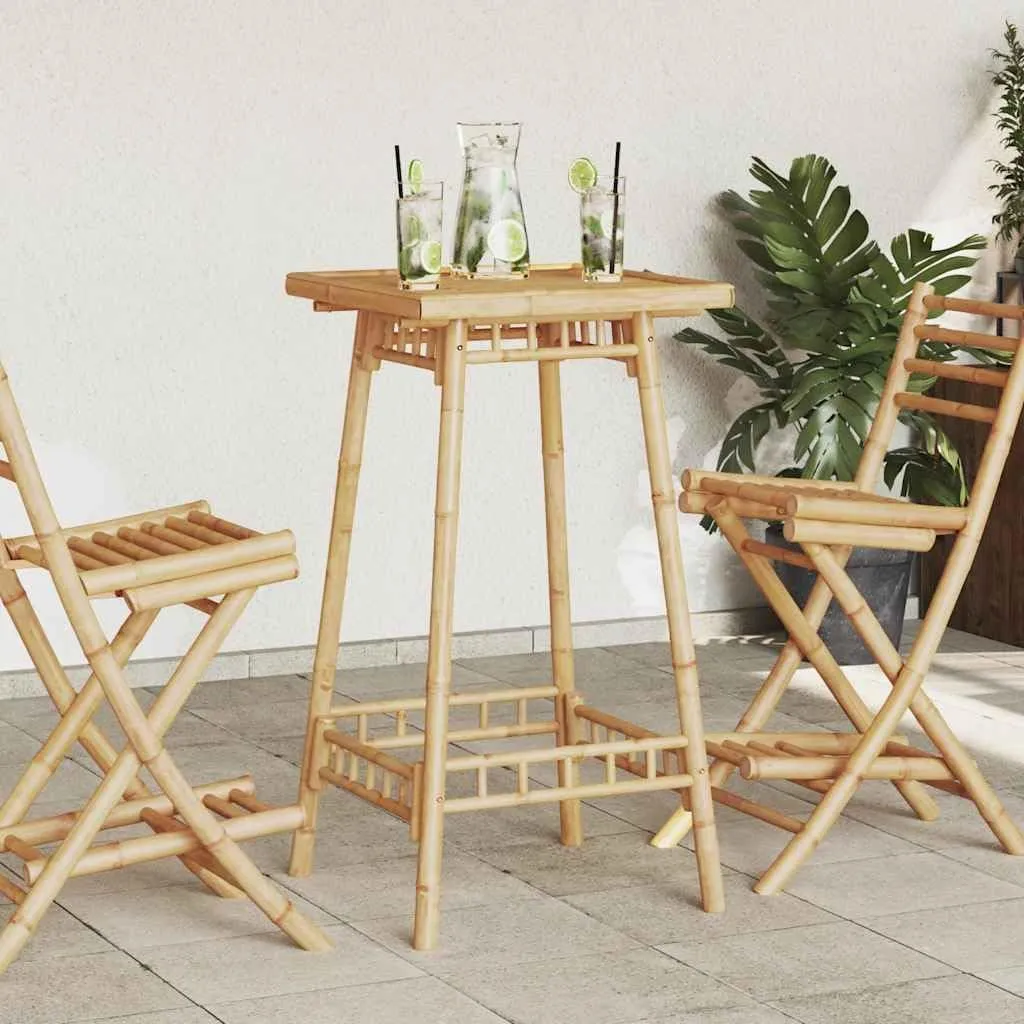 Bamboo Outdoor Table with Footrest for Camping, Dining, Picnic, Patio, Balcony - Portable Square Tall Table Furniture