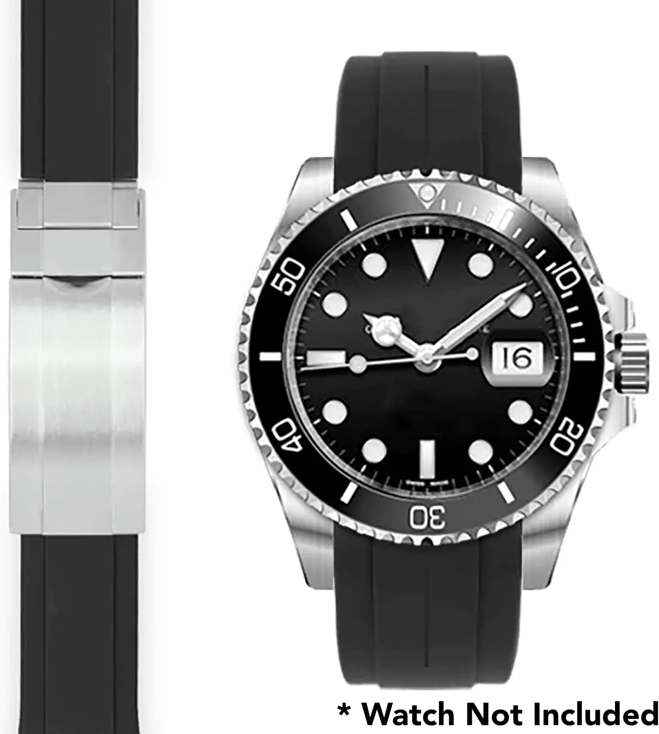 Bandini 20mm Curved End Rubber Watch Band for Rolex Submariner, Daytona, Ghost, Yachtmaster & More, Curved Rubber Watch Strap, Waterproof, With Deployment Clasp or without Clasp