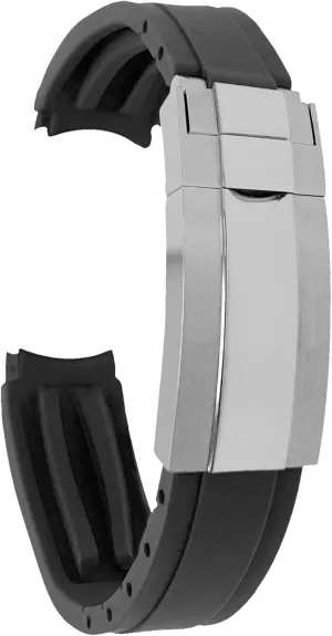 Bandini 20mm Curved End Rubber Watch Band for Rolex Submariner, Daytona, Ghost, Yachtmaster & More, Curved Rubber Watch Strap, Waterproof, With Deployment Clasp or without Clasp