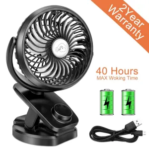 Battery Operated Stroller Fan Clip on Table Fan 40  Hours Desk Fan Quiet Fan 360° Rotation 4400mah With Power Bank Function Mini Fan for Outdoor Sports Activities