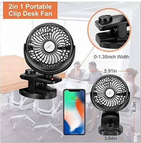 Battery Operated Stroller Fan Clip on Table Fan 40  Hours Desk Fan Quiet Fan 360° Rotation 4400mah With Power Bank Function Mini Fan for Outdoor Sports Activities