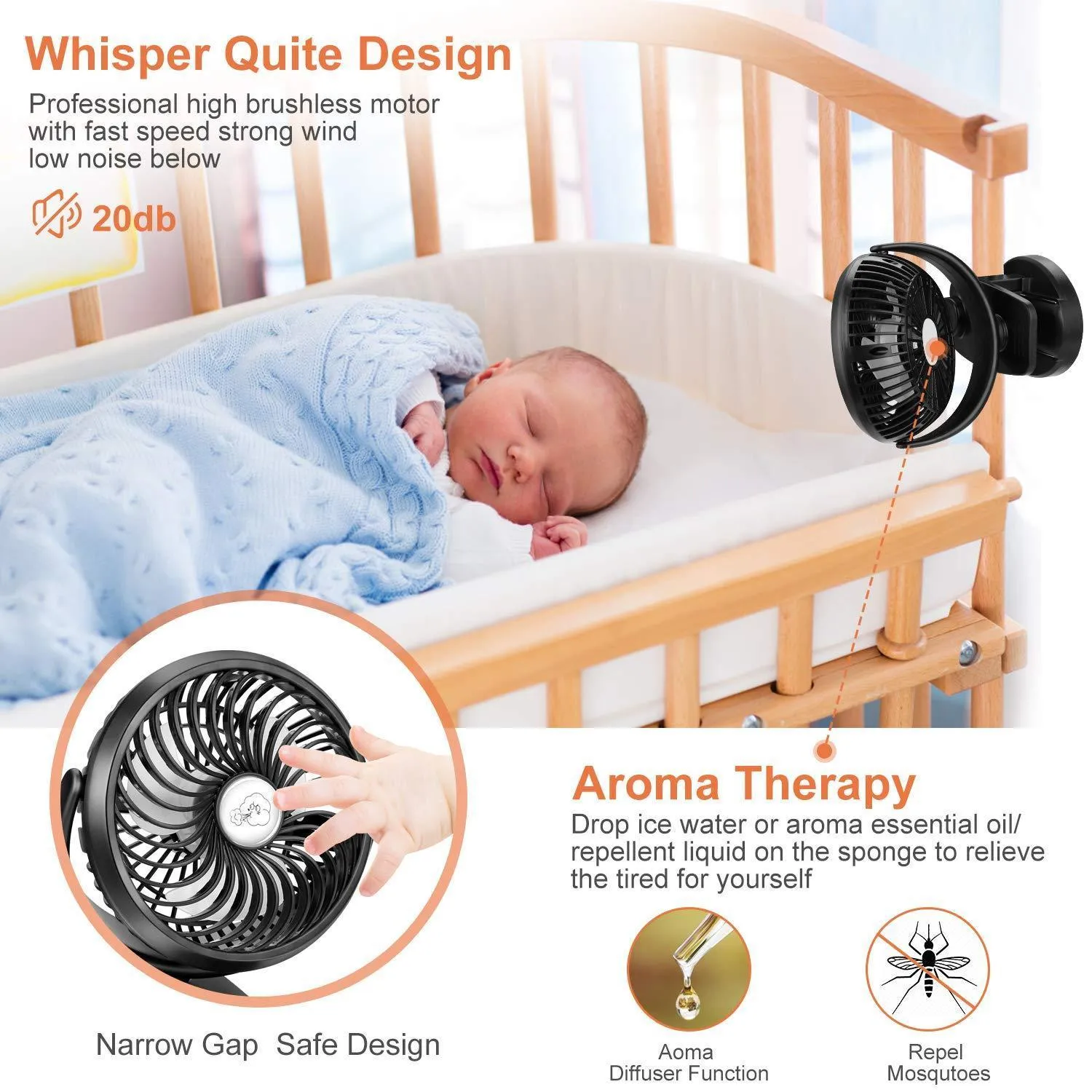 Battery Operated Stroller Fan Clip on Table Fan 40  Hours Desk Fan Quiet Fan 360° Rotation 4400mah With Power Bank Function Mini Fan for Outdoor Sports Activities