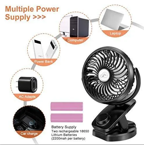 Battery Operated Stroller Fan Clip on Table Fan 40  Hours Desk Fan Quiet Fan 360° Rotation 4400mah With Power Bank Function Mini Fan for Outdoor Sports Activities