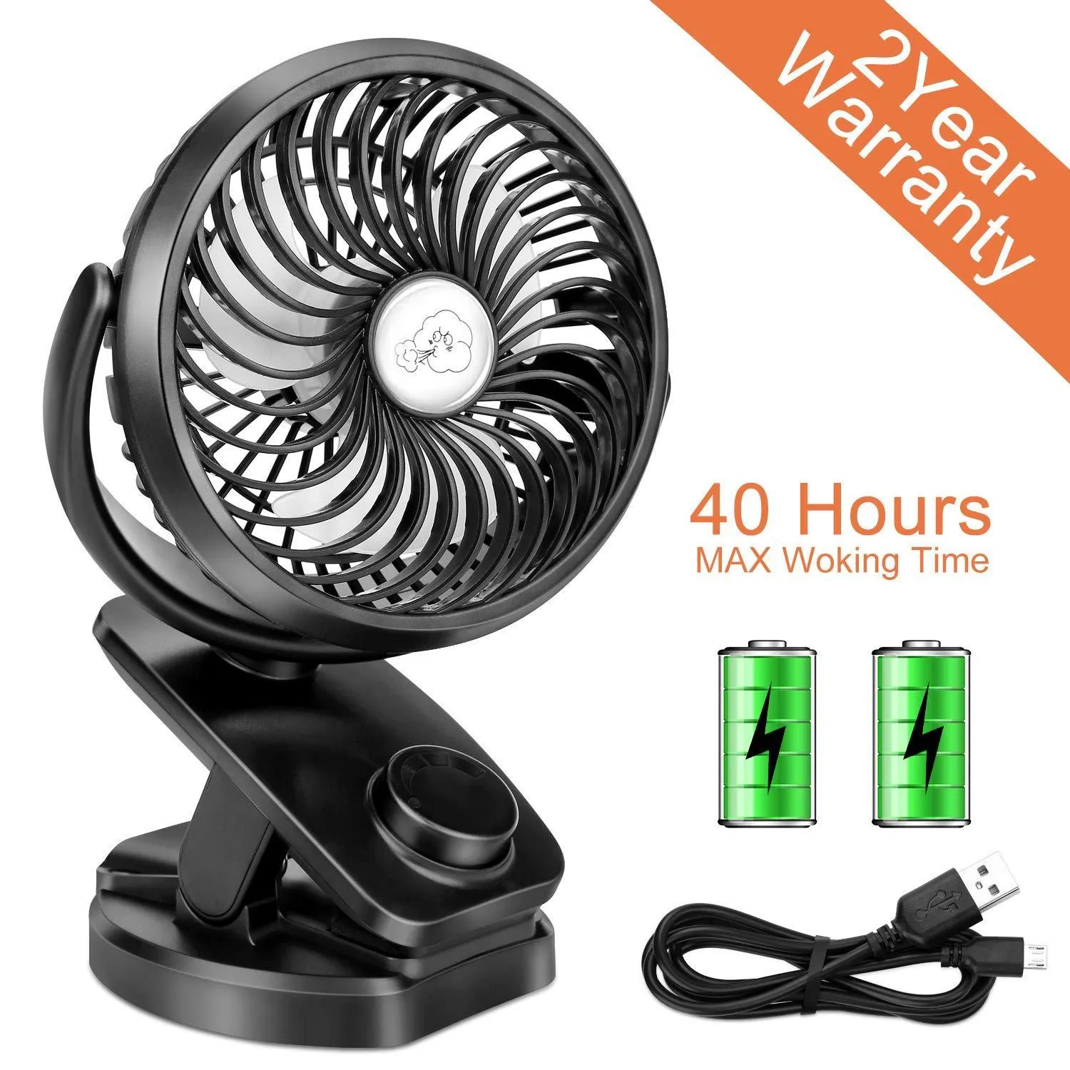 Battery Operated Stroller Fan Clip on Table Fan 40  Hours Desk Fan Quiet Fan 360° Rotation 4400mah With Power Bank Function Mini Fan for Outdoor Sports Activities