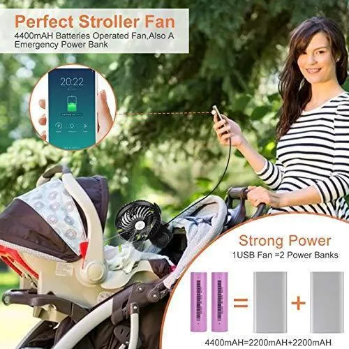 Battery Operated Stroller Fan Clip on Table Fan 40  Hours Desk Fan Quiet Fan 360° Rotation 4400mah With Power Bank Function Mini Fan for Outdoor Sports Activities