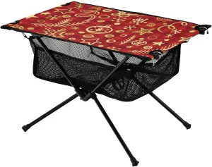 Beach Fold Table Merry Christmas Buffalo Plaid Check Gold Red Pattern Compact Expandable Camping Outside Essentials for Park Garden Beach Travel