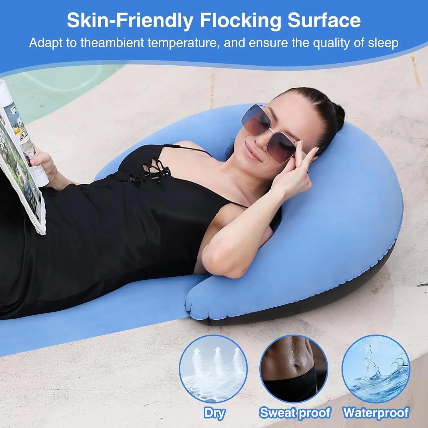 Beach mat with Inflatable Pillow, Portable mat, 70X30Inch (Blue)
