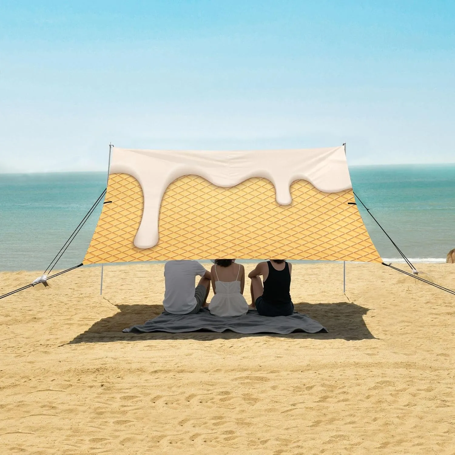 Beach Shade Tent with UPF50  UV Protection,Melting White Ice Cream Lightweight Camping Sun Shelter for Outdoor,Camping Trips, Fishing, Backyard,Picnics,Easy Set Up and Carry 9x10.5 FT