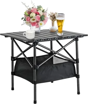 Beach Tables Foldable,Folding Aluminum Camping Tabletop，Portable Camp Table,Folding Camping Gear with Storage Bag (Black, 20 * 20 INCH)