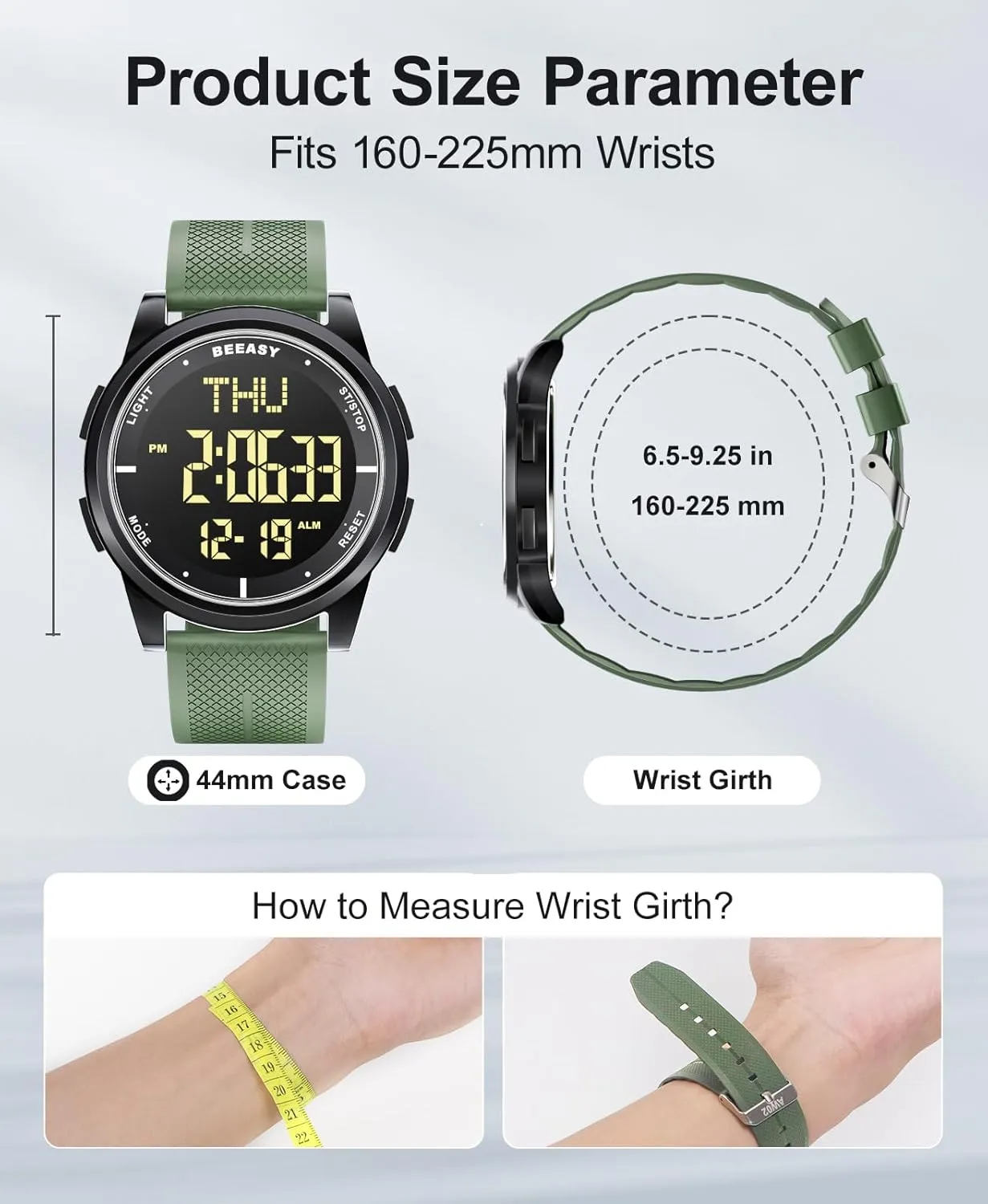 Beeasy Digital Watch Waterproof with Stopwatch Alarm Countdown Dual Time, Ultra-Thin Super Wide-Angle Display Digital Wrist Watches for Men Women