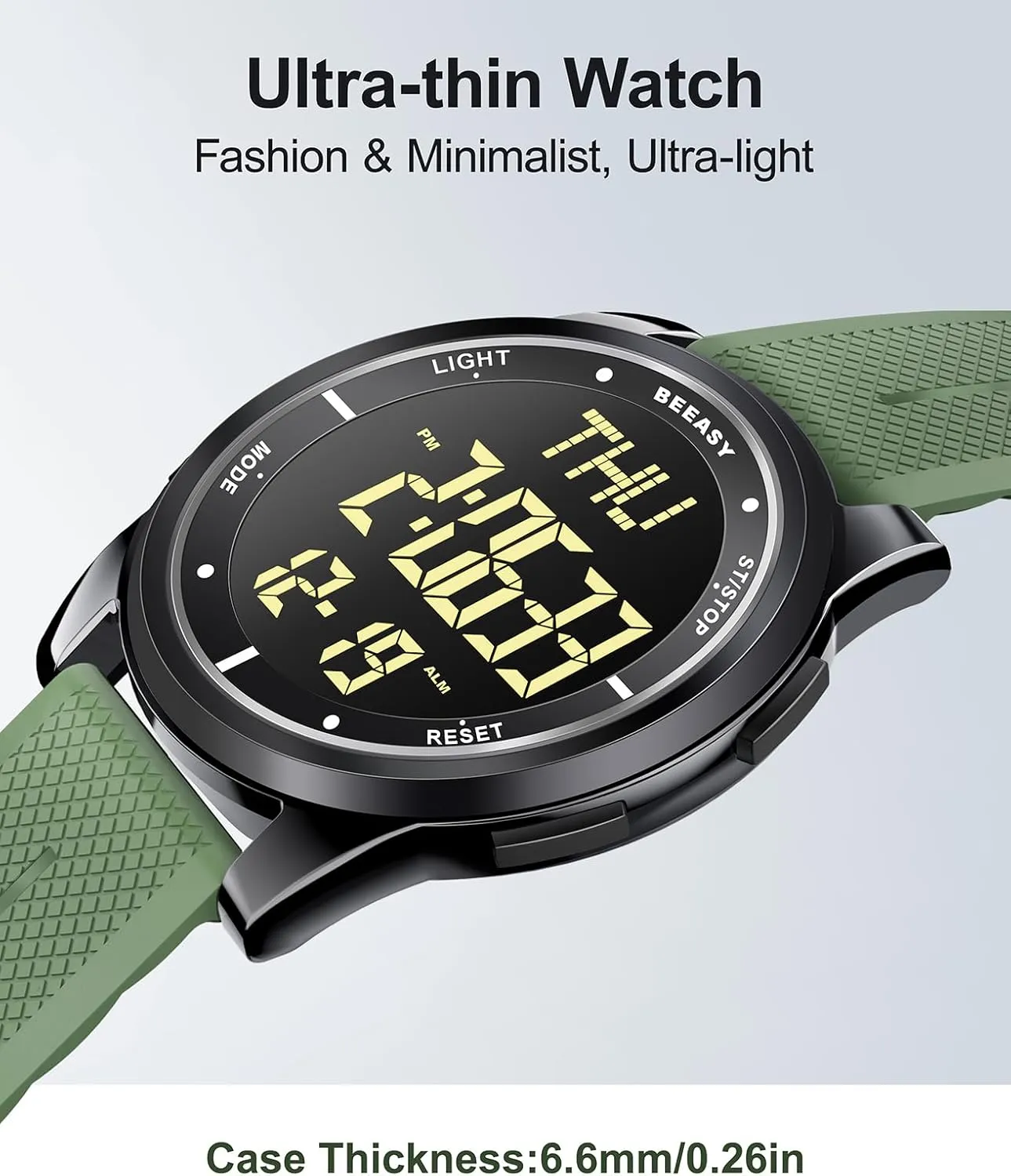 Beeasy Digital Watch Waterproof with Stopwatch Alarm Countdown Dual Time, Ultra-Thin Super Wide-Angle Display Digital Wrist Watches for Men Women
