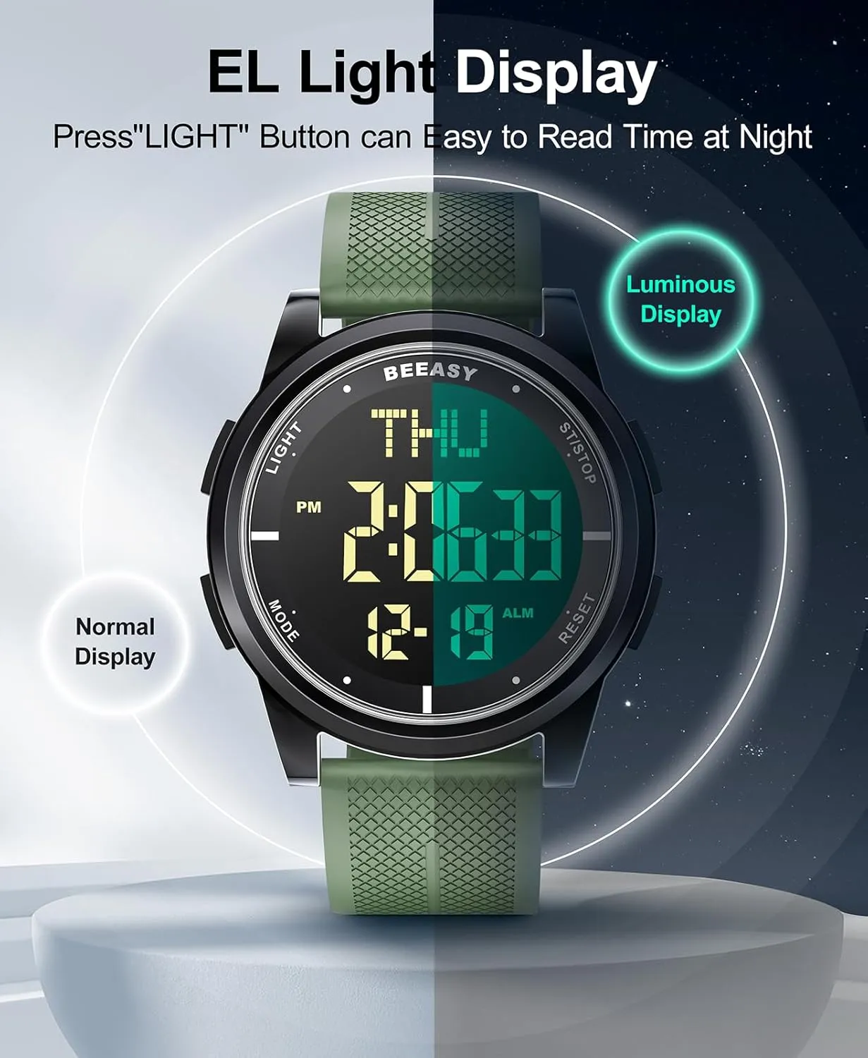 Beeasy Digital Watch Waterproof with Stopwatch Alarm Countdown Dual Time, Ultra-Thin Super Wide-Angle Display Digital Wrist Watches for Men Women