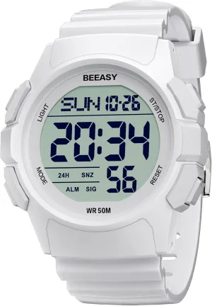 Beeasy Men Digital Sports Watch,Waterproof Watch with Stopwatch Countdown Timer Alarm Function Dual Time Rubber Strap Wrist Watch for Men/Student