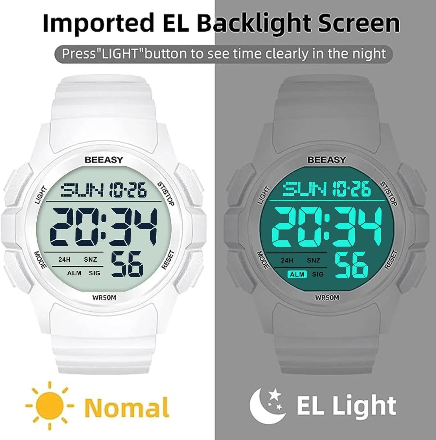 Beeasy Men Digital Sports Watch,Waterproof Watch with Stopwatch Countdown Timer Alarm Function Dual Time Rubber Strap Wrist Watch for Men/Student