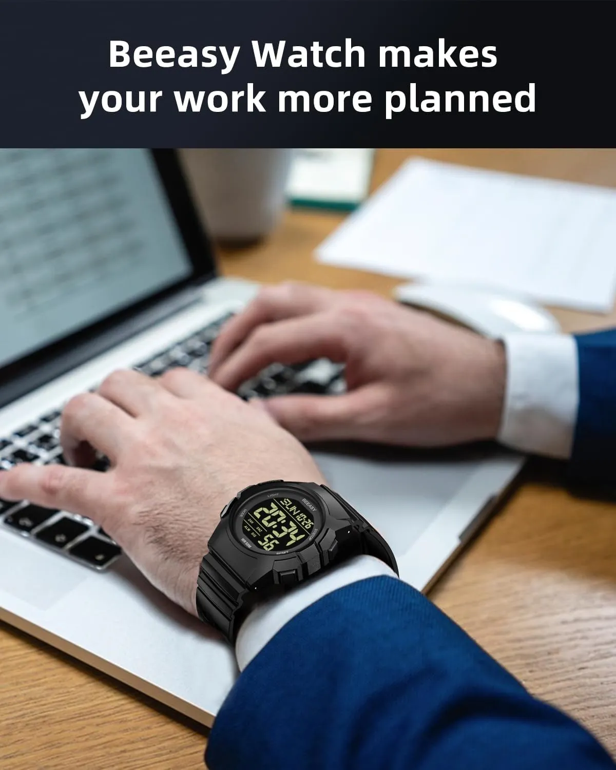 Beeasy Men Digital Sports Watch,Waterproof Watch with Stopwatch Countdown Timer Alarm Function Dual Time Rubber Strap Wrist Watch for Men/Student