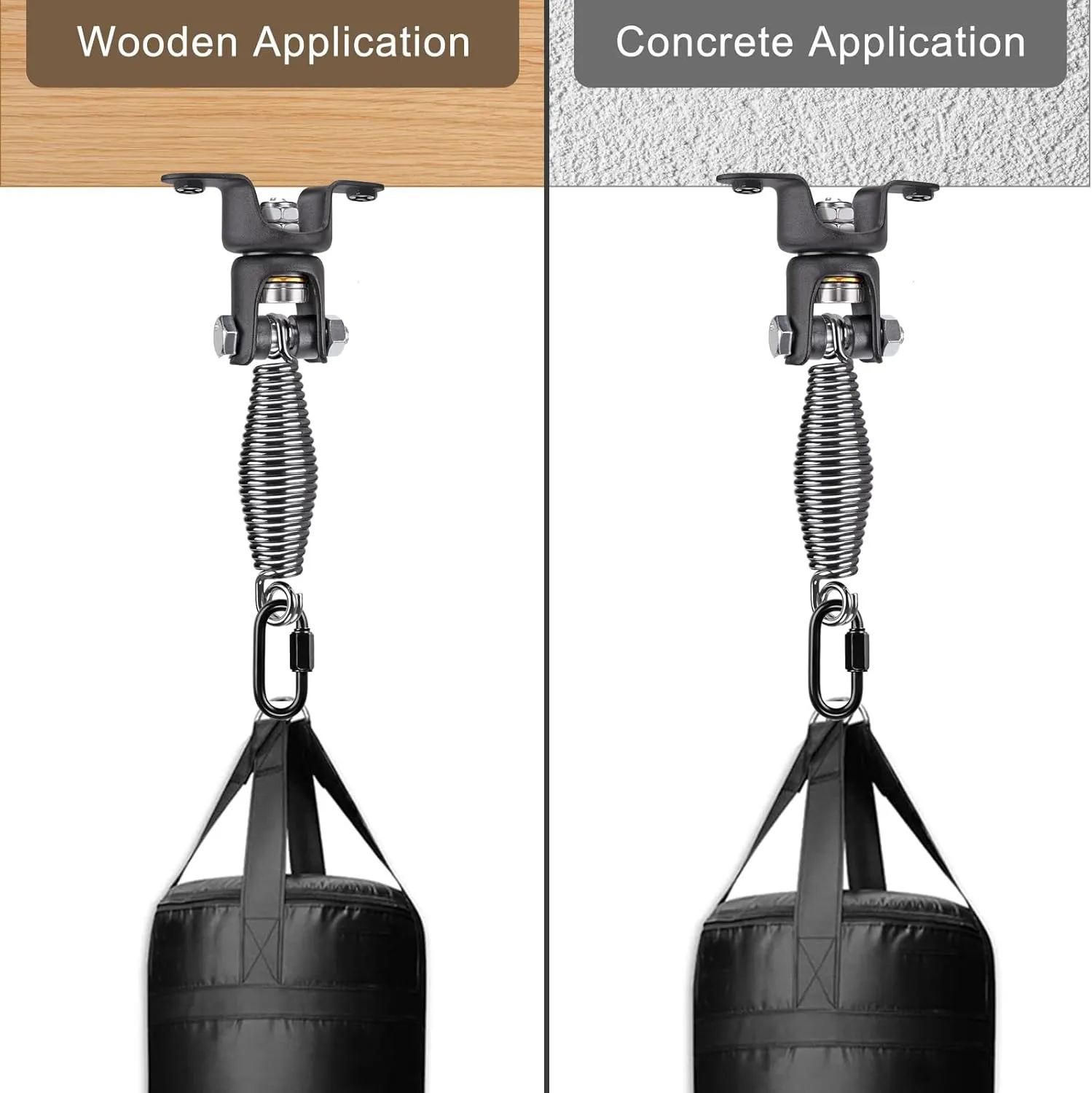 BeneLabel Punching Bag Hanger with Spring 360° Rotation Heavy Bag Beam Hanger Beam Mount Hardware Bracket for Boxing Bag with Carabiner, 150 LB Capacity