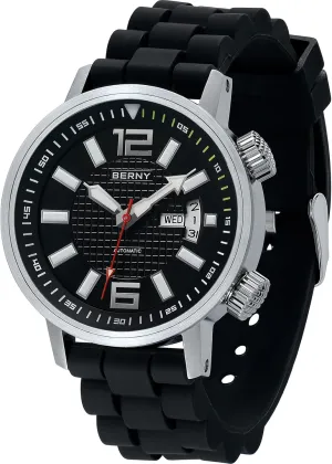 BERNY Automatic Mechanical Dive Watch for Men Self Winding Sport Silicon Strap Wristwatches Waterproof 20ATM Sapphire Glass Scratch Resistant Super Luminous（No Battery Required