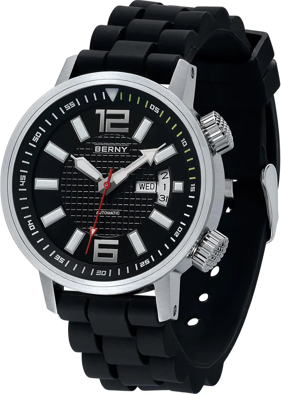 BERNY Automatic Mechanical Dive Watch for Men Self Winding Sport Silicon Strap Wristwatches Waterproof 20ATM Sapphire Glass Scratch Resistant Super Luminous（No Battery Required