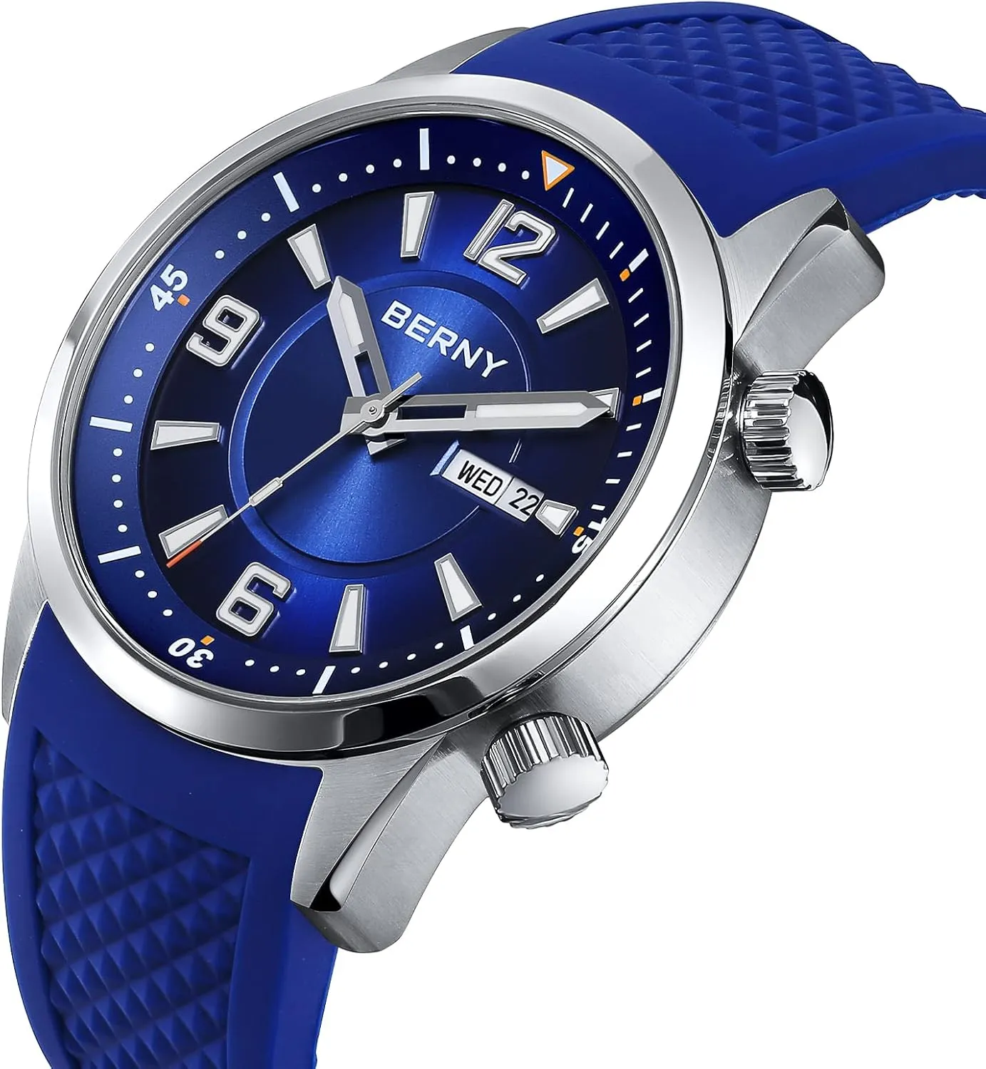 BERNY Dive Watch for Men Automatic Mechanical Wristwatch with Screw-Down Crown 20ATM Waterproof HV600 Hardness Sapphire Glass Silicone Band Super Luminous Mens Watches