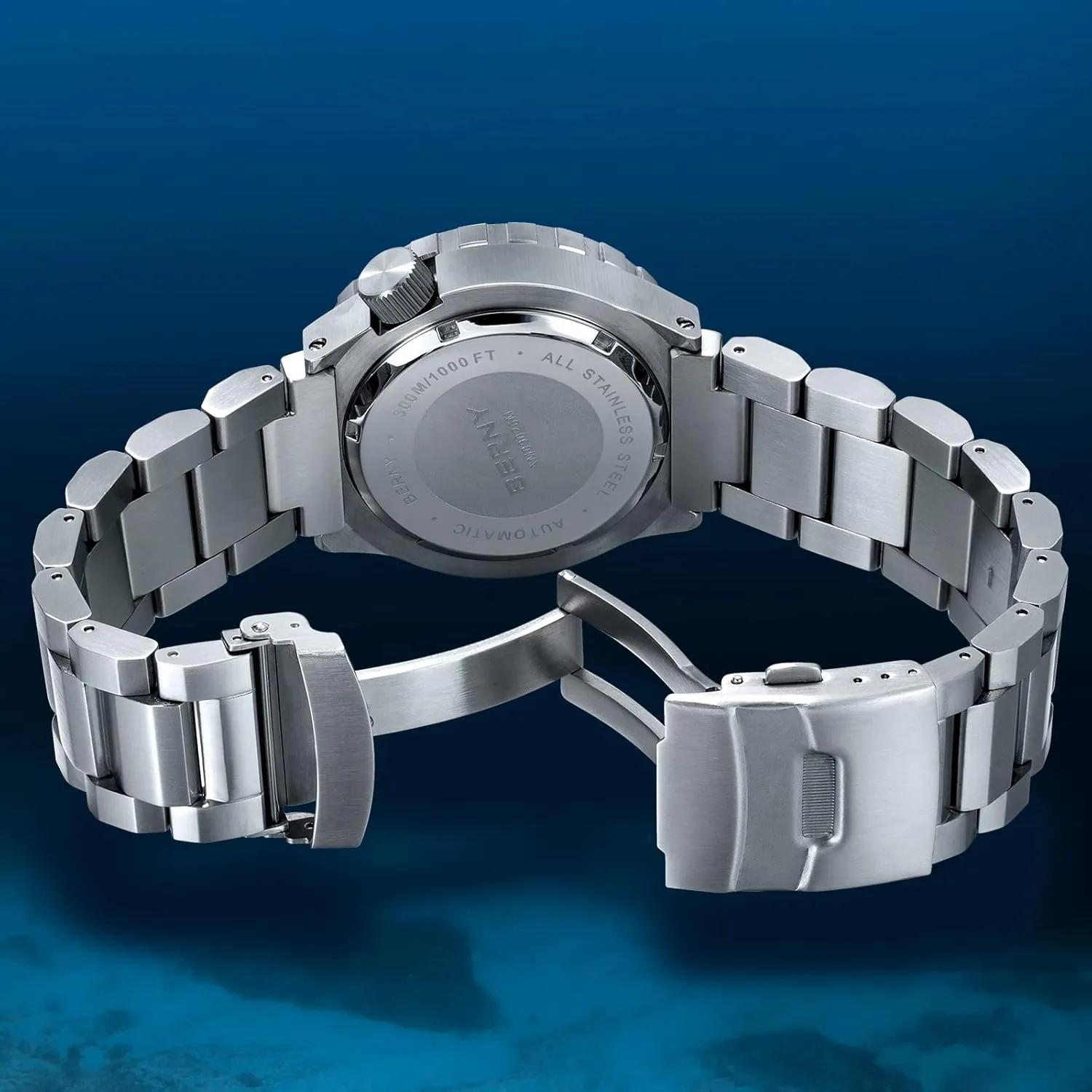 BERNY Dive Watch for Men Sports Diving Wristwatch with Screw-in Crown 30ATM Waterproof Sapphire Glass Solid Stainless Steel Bracelet Automatic Mechanical Pro Diver Watches Super Luminous