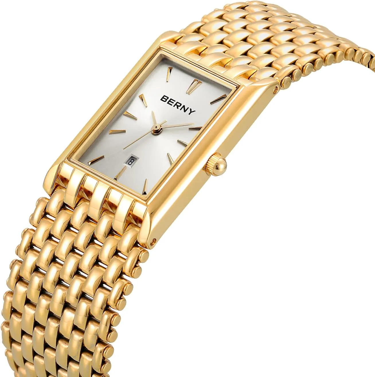 BERNY Gold Watches for Men with Date Window Japanese Quartz Movement Waterproof Men's Wrist Watches Luxury Casual Fashion Mens Watch