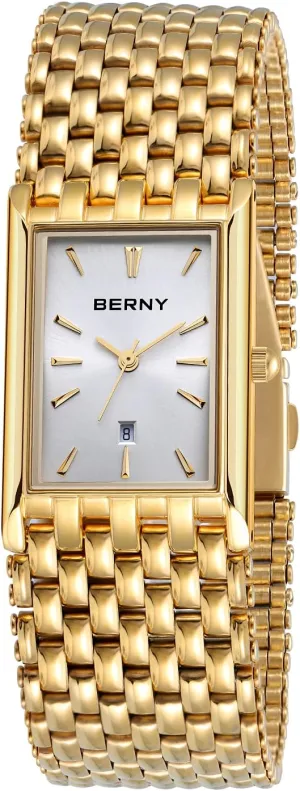BERNY Gold Watches for Men with Date Window Japanese Quartz Movement Waterproof Men's Wrist Watches Luxury Casual Fashion Mens Watch