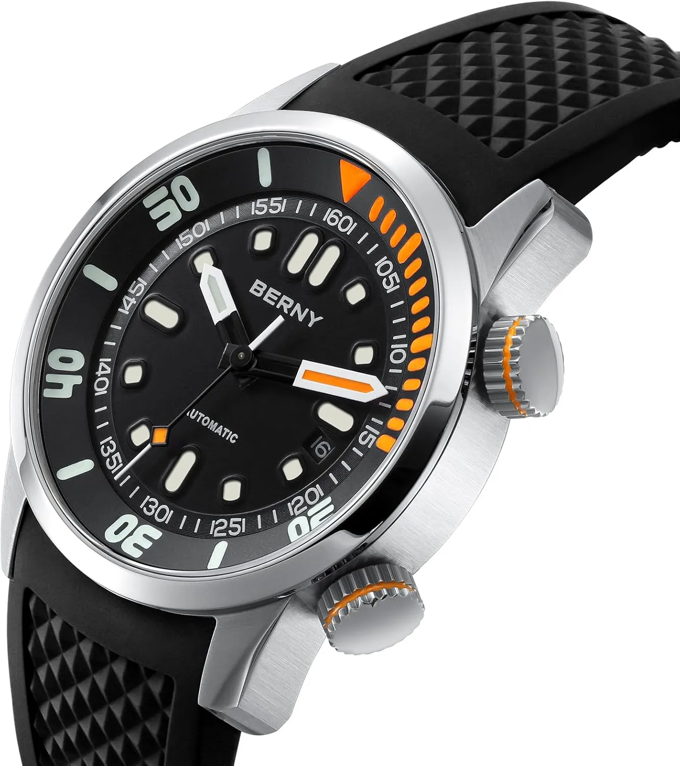 BERNY Men's Dive Watch, Fashion Mechanical Automatic Watches for Men, 20AMT Waterproof Male Wrist Watch, Super Luminous Sapphire Glass Comfortable Silicone Watch Band Luxury Birthday Presents