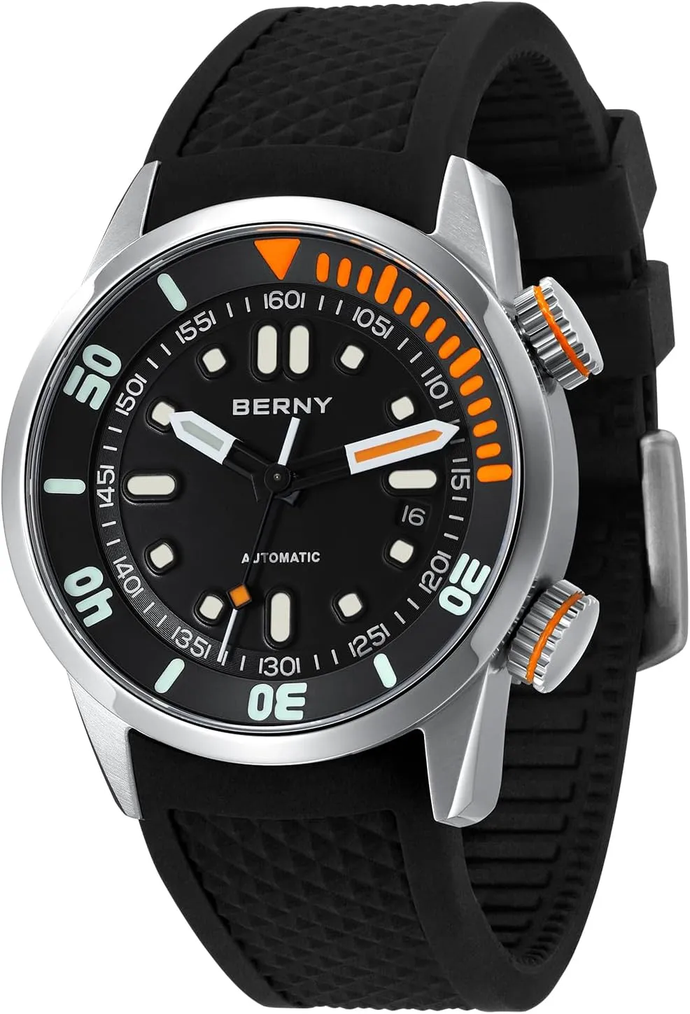 BERNY Men's Dive Watch, Fashion Mechanical Automatic Watches for Men, 20AMT Waterproof Male Wrist Watch, Super Luminous Sapphire Glass Comfortable Silicone Watch Band Luxury Birthday Presents