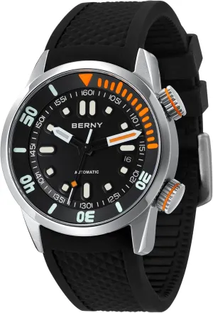 BERNY Men's Dive Watch, Fashion Mechanical Automatic Watches for Men, 20AMT Waterproof Male Wrist Watch, Super Luminous Sapphire Glass Comfortable Silicone Watch Band Luxury Birthday Presents