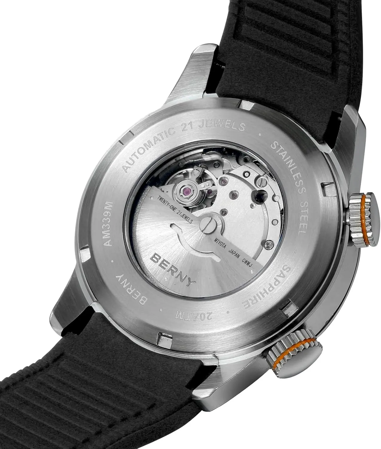 BERNY Men's Dive Watch, Fashion Mechanical Automatic Watches for Men, 20AMT Waterproof Male Wrist Watch, Super Luminous Sapphire Glass Comfortable Silicone Watch Band Luxury Birthday Presents