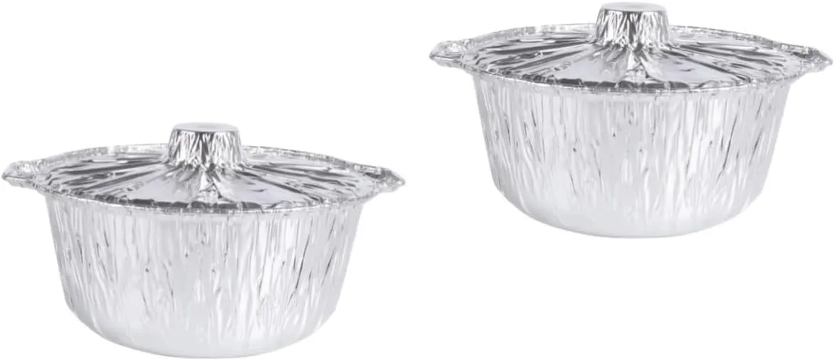 BESPORTBLE 2pcs 3800ml Stew Pot Camping Cooking Set Aluminum Foil Oven Pot Lid BBQ Pan Lid Outdoor Cooking Gear