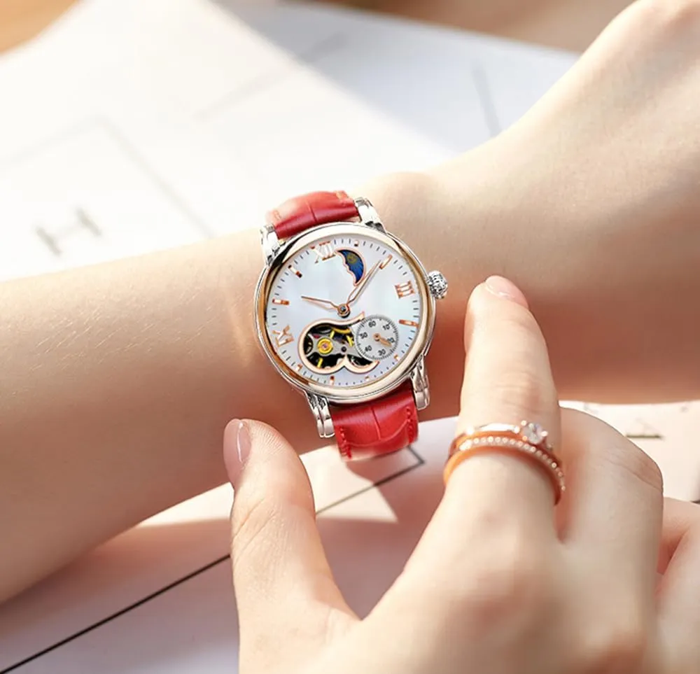 BESTKANG Automatic Women Watches Tourbillon Dress Wrist Watches Moon Phase Waterproof Luminous