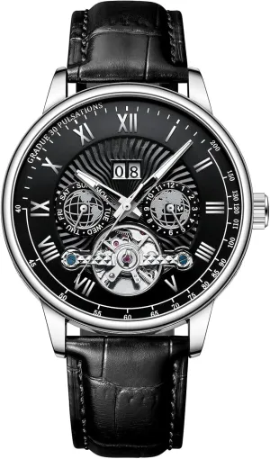 BESTKANG Leather Men's Watch Automatic Mechanical Luminous Watch 3ATM Waterproof Leather Strap Watches for Men