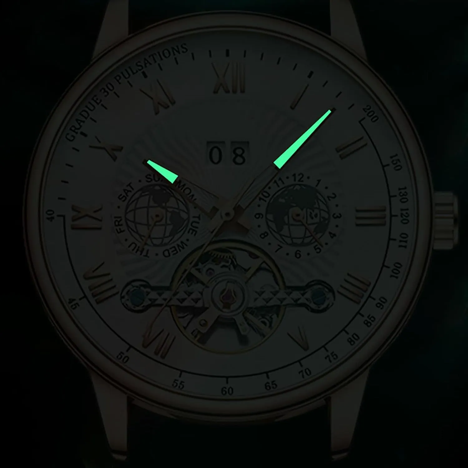 BESTKANG Leather Men's Watch Automatic Mechanical Luminous Watch 3ATM Waterproof Leather Strap Watches for Men